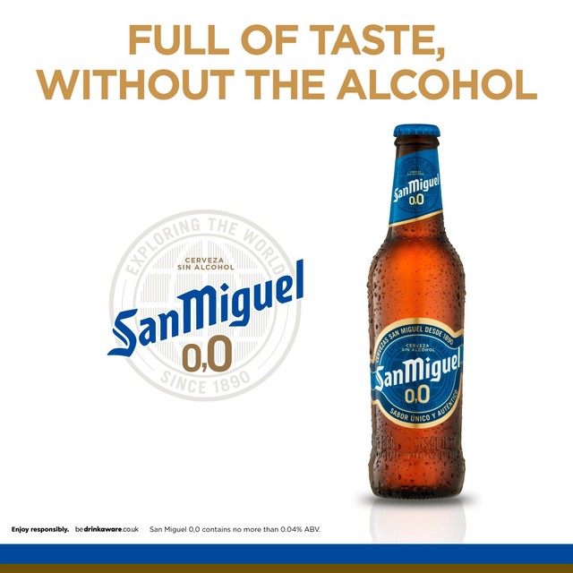 San Miguel alcohol-free Spanish lager beer 4 x 330ml bottles (British brand)