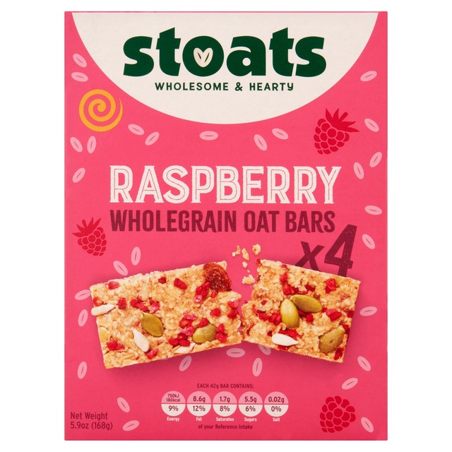 Stoats Raspberry Honey Porridge Oat Bars 4 x 42g (British brand)