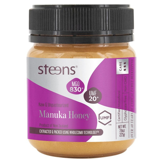 Steens MGO 830 UMF20 Certified Manuka Honey 225g (British brand)