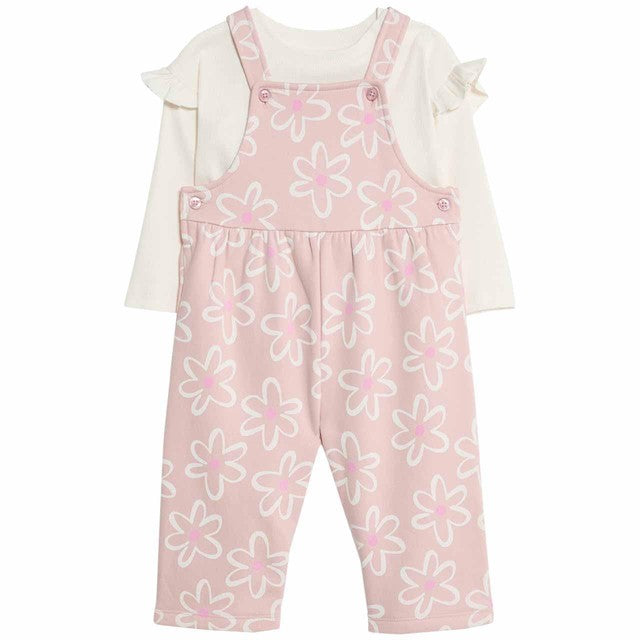 M&S pink wide leg flower dungaree set 3-6 months (British brand)