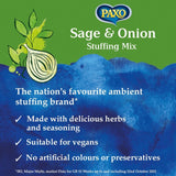 Paxo Sage & Onion Stuffing Mix 340g, imported from the UK