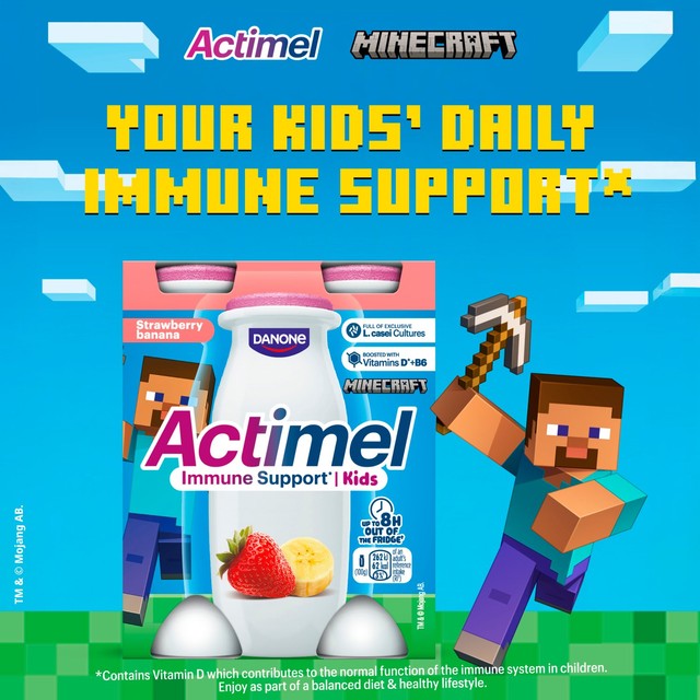 Actimel kids strawberry banana yoghurt drink 4 x 100g - British product
