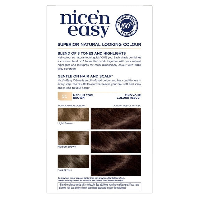 Nice N' Easy hair dye Medium Cool Brown 5C 60ml, imported from the UK