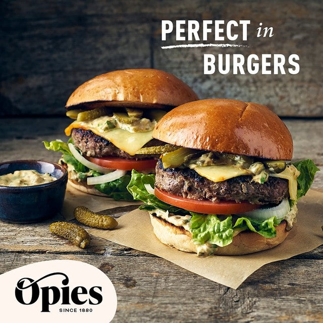 Opies Mini Gherkins in Slightly Sweetened Spirit Vinegar 227g, imported from the UK