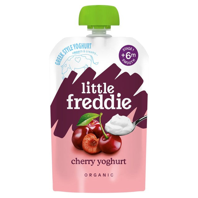 Little Freddie cherry Greek style yoghurt baby food pouch 100g, UK version