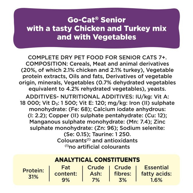Go-Cat Senior Chicken dry cat food 2kg, UK version