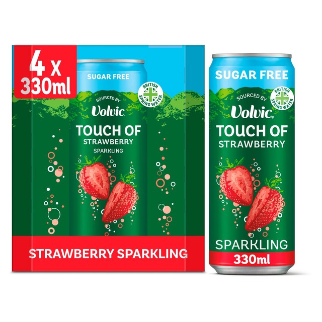 Volvic strawberry sparkling flavoured water 4 x 330ml cans (British brand)