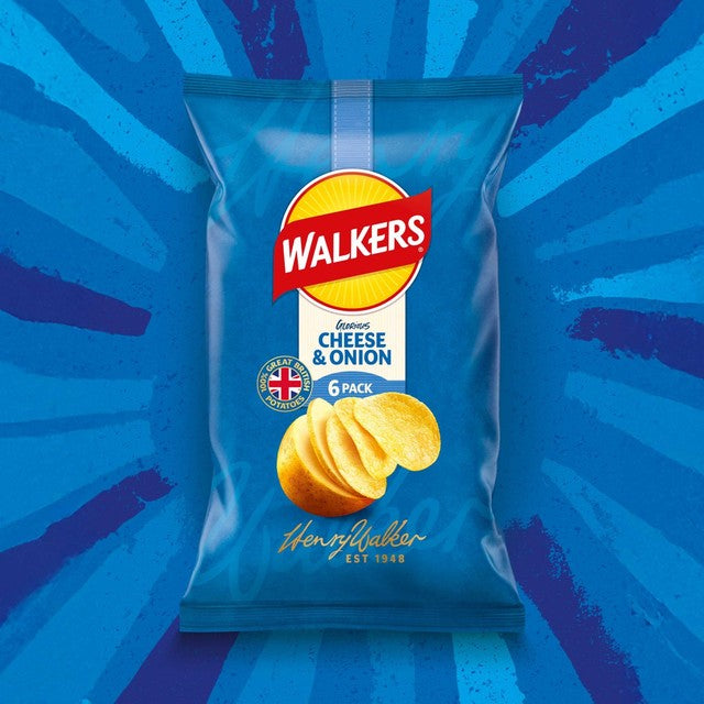Walkers Cheese & Onion potato crisps 6 bags (British brand)