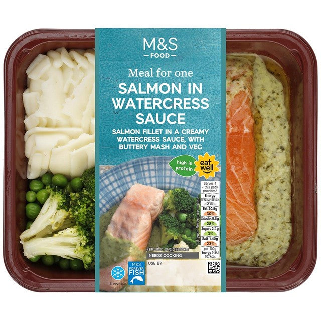 M&S salmon in watercress sauce with sides 400g, imported from the UK
