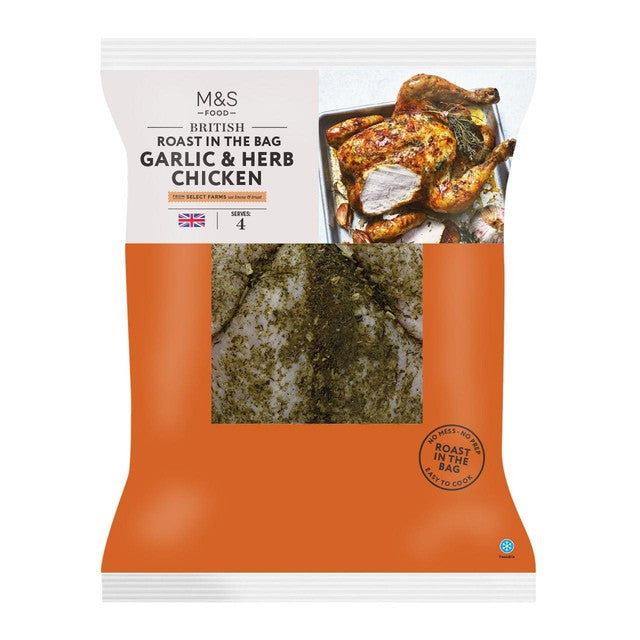 M&S garlic and herb whole chicken 1.55kg, imported from the UK