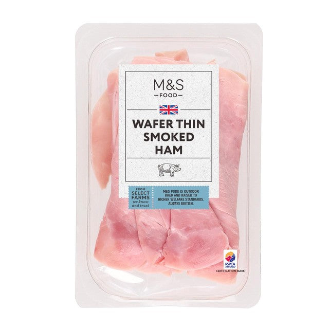 M&S smoked ham slices wafer thin 125g, imported from the UK