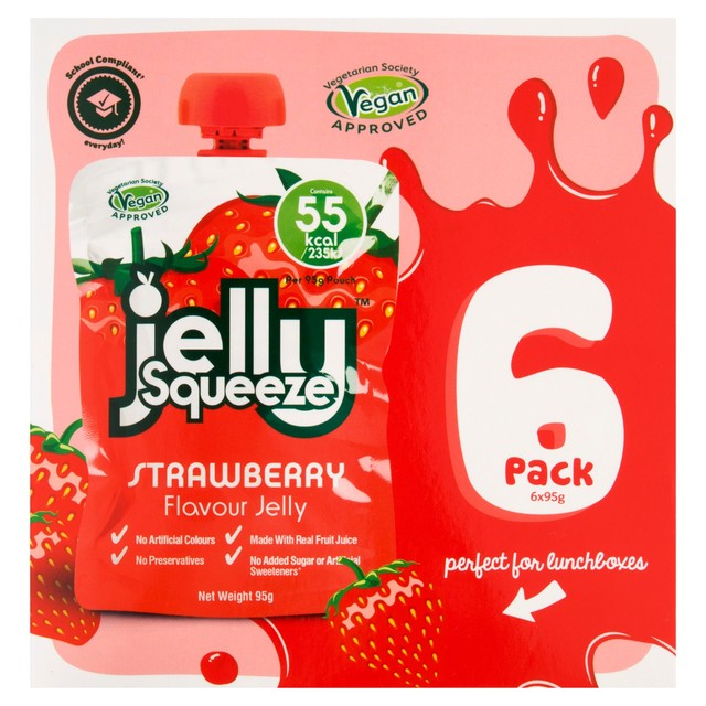 Jelly Squeeze strawberry jelly pouches multipack 6 x 95g, UK version