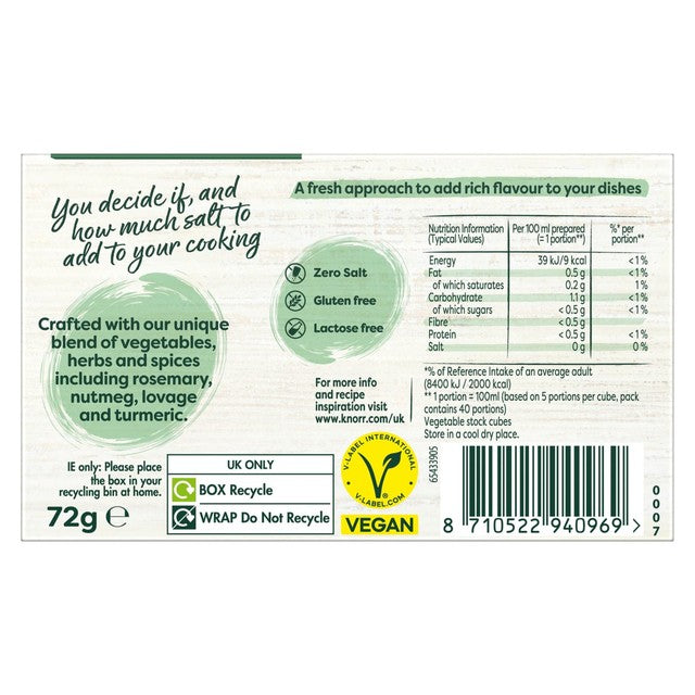 Knorr Vegetable Zero Salt stock cubes 72g, UK version