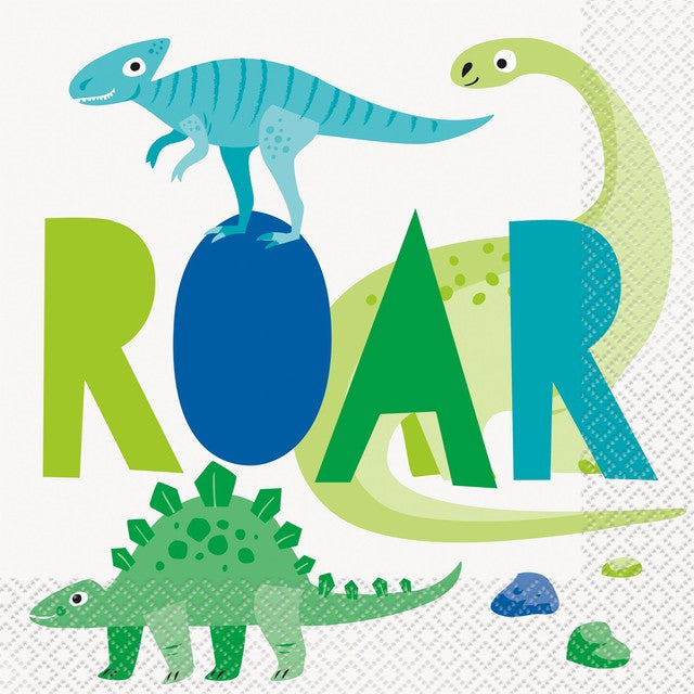 Unique Party Blue Green Dinosaur Napkins 16 pack - British product