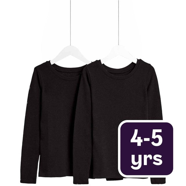 M&S Heatgen Thermal Tops Unisex Black 4-5 Years 2pk, imported from the UK