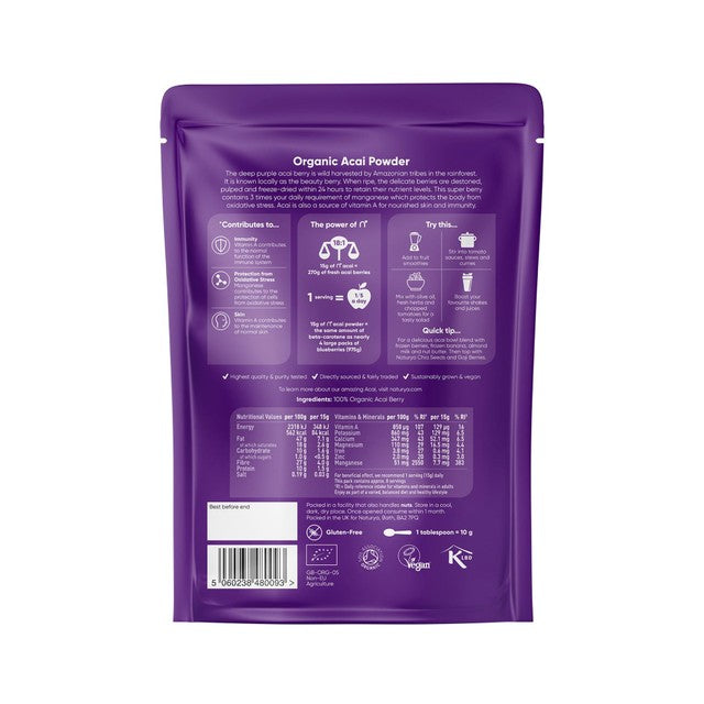 Naturya Organic Acai Powder 125g, imported from the UK