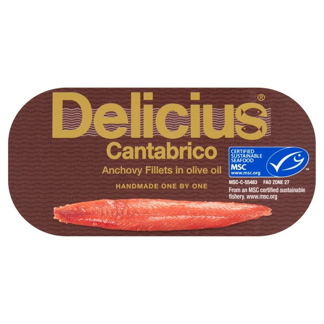Delicius MSC Cantabrian anchovy fillets in olive oil 28g - British product