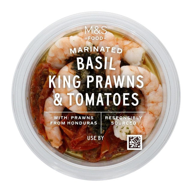 M&S king prawns with tomatoes basil 135g, imported from the UK