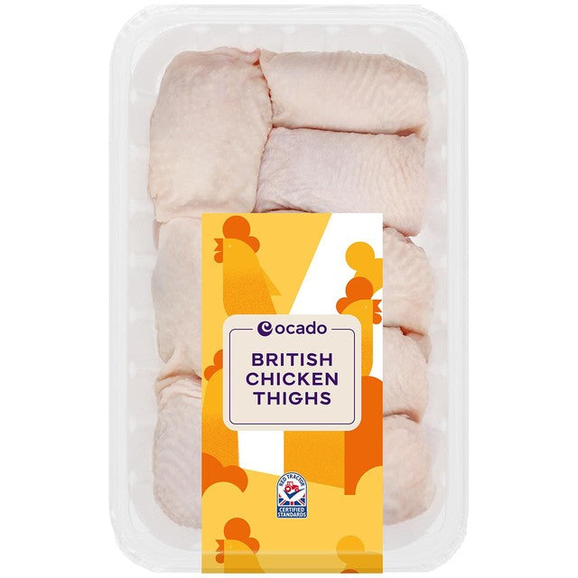Ocado British chicken thighs skin-on 1kg, imported from the UK