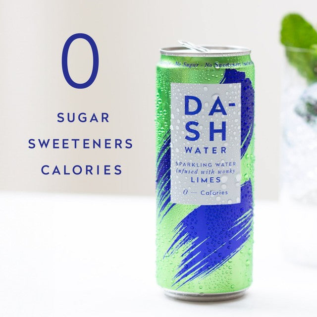 DASH Lime Infused Sparkling Water 4 x 330ml cans - British product