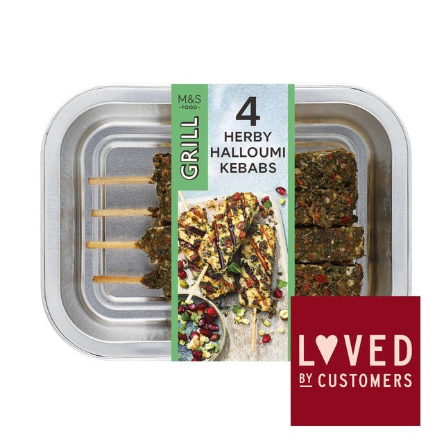 M&S halloumi kebabs with chimichurri and peppers 225g, imported from the UK