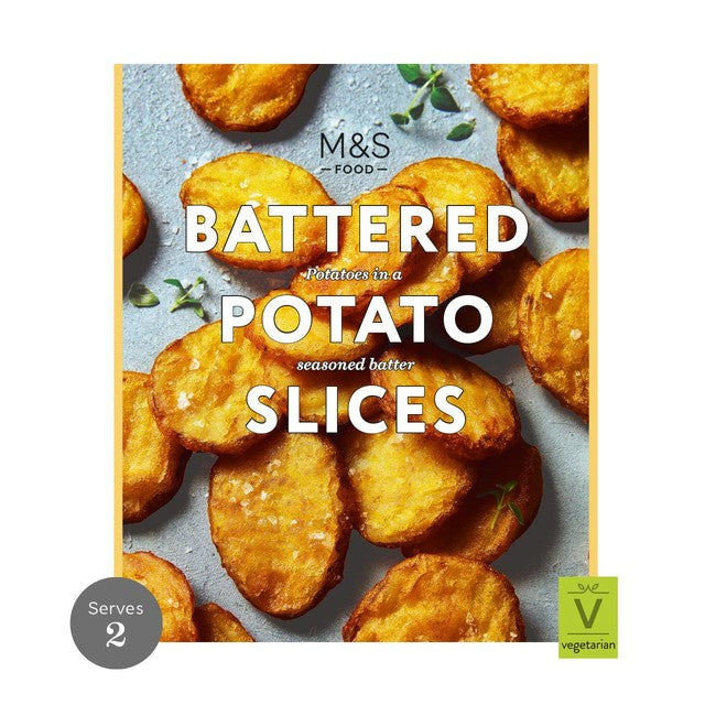 M&S battered potato slices 350g, imported from the UK