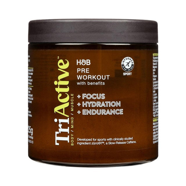 Holland & Barrett TriActive Sport Pre-Workout Blend raspberry and lime flavour 225g (British brand)