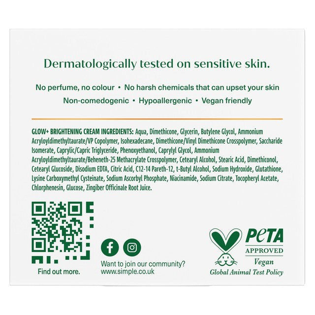 Simple Glow+ Brightening Moisturiser Gel Cream 50ml (British brand)