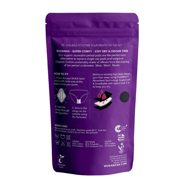WUKA Reusable Period Pads Medium Flow 2 per pack (British brand)