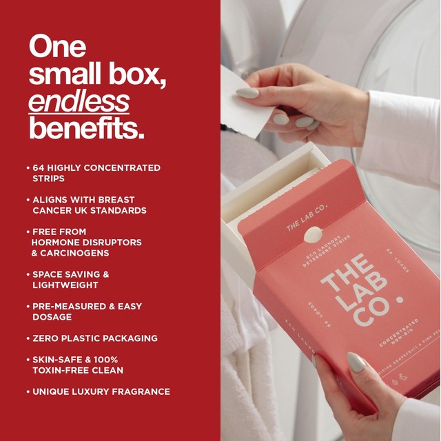The Lab Co. non-bio laundry detergent sheets with energising scent for 64 loads (British brand)