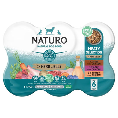 Naturo Adult Dog Grain & Gluten Free Variety Cans Dog Food 6 x 390g