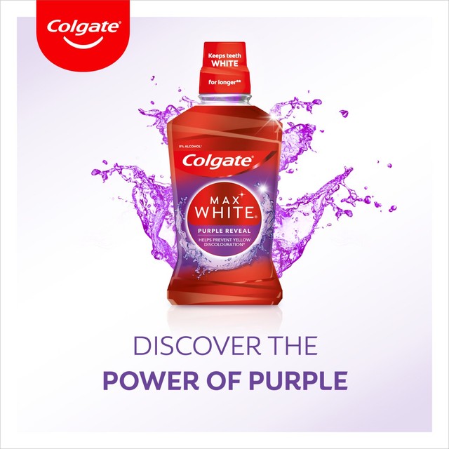 Colgate Max White Purple Reveal Alcohol Free teeth whitening mouthwash 500ml - British product