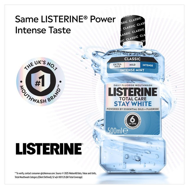 Listerine Stay White Intense Mint Classic mouthwash 1L, UK version