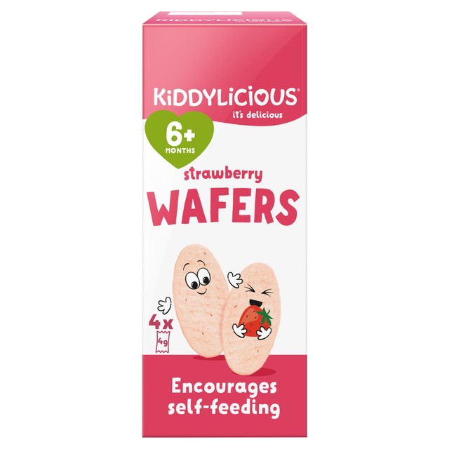 Kiddylicious Strawberry Mini Wafers Baby Snack 4 x 4g, UK version