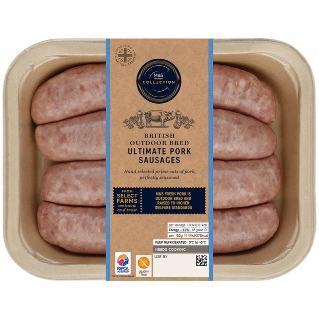 M&S Ultimate Pork Sausages 480g, imported from the UK