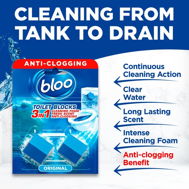 Bloo original blue toilet rim blocks 2 x 50g - British product