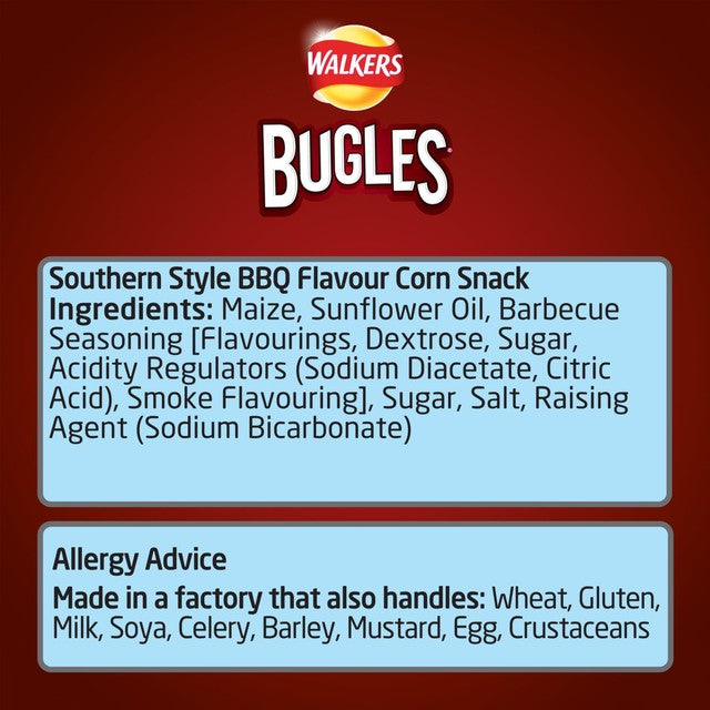 Walkers Bugles Southern Style BBQ corn snack crisps 110g (British brand)