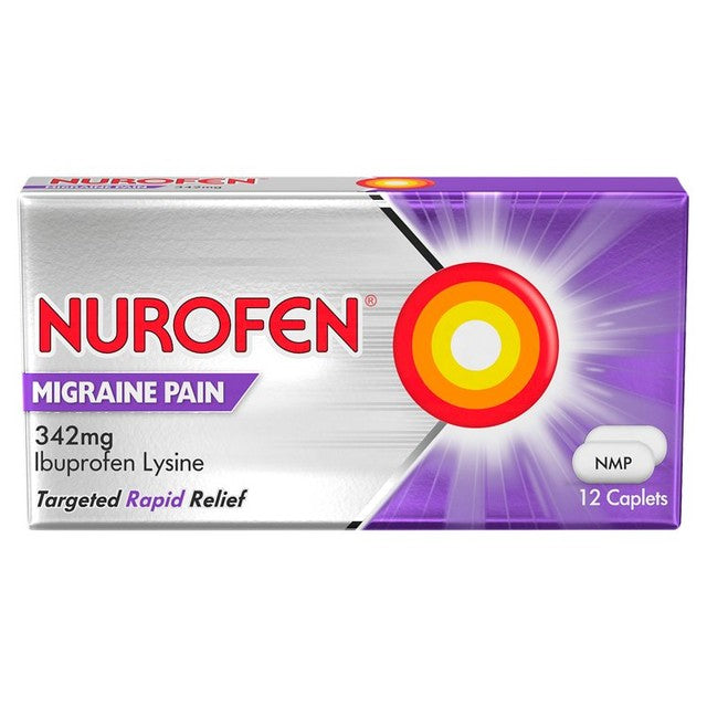 Nurofen Ibuprofen 342mg migraine relief caplets 12 pack, imported from the UK