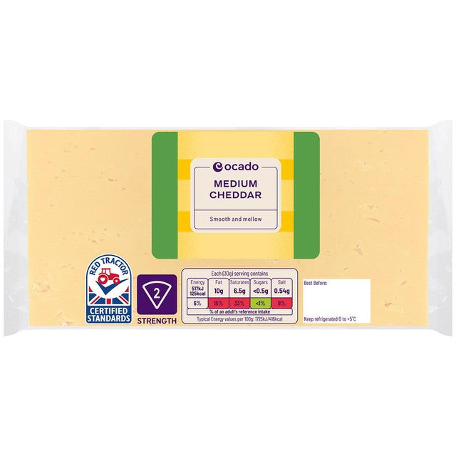 Ocado Medium Cheddar cheese 400g, imported from the UK