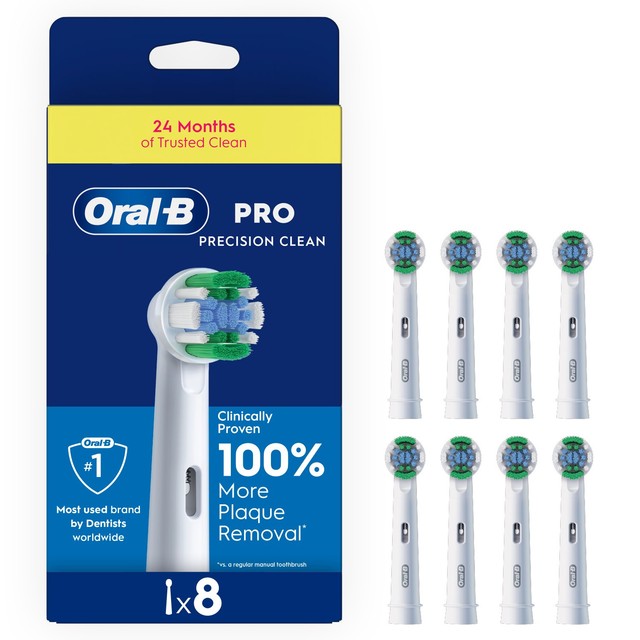 Oral-B Precision Clean replacement toothbrush heads 8 count, imported from the UK