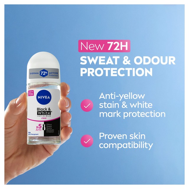 Nivea Black & White Original Anti-Perspirant Deodorant Roll-On 50ml, imported from the UK