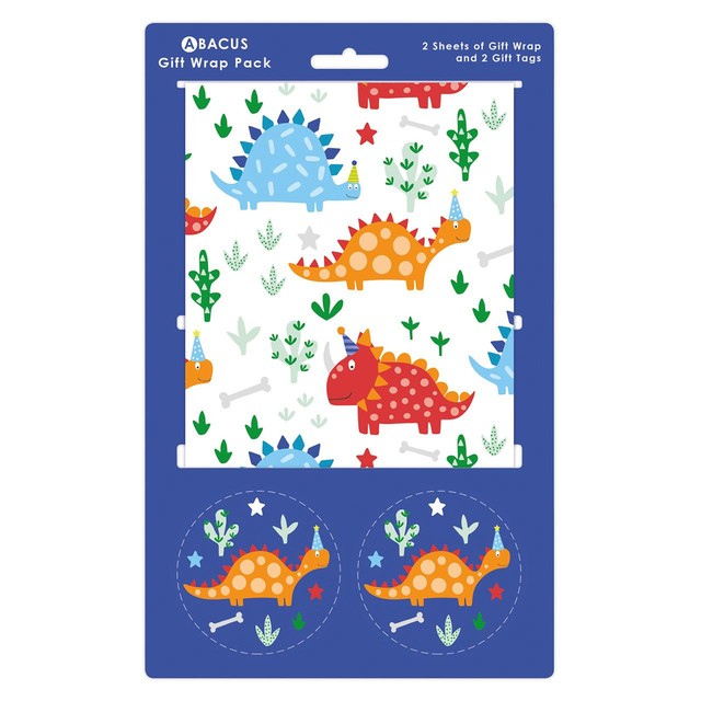 Abacus dinosaur gift wrap 50cm x 70cm with tags - British product