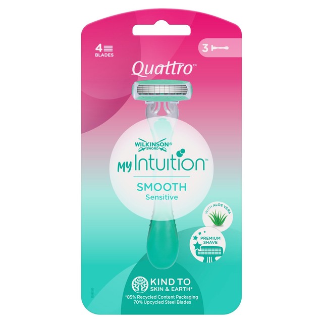 Wilkinson Sword myIntuition Smooth Sensitive Quattro disposable razors 3 per pack (British brand)