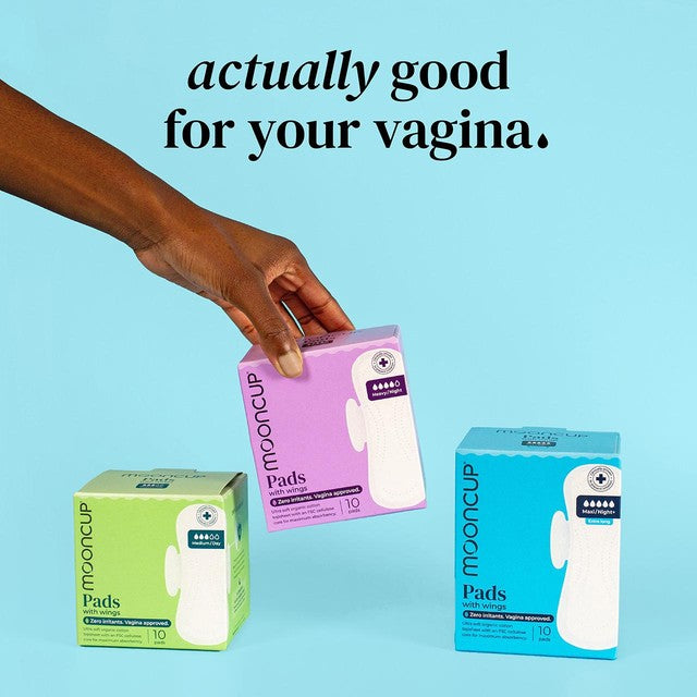 Mooncup Maxi Night+ pads 10 pack, imported from the UK