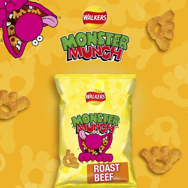 Walkers Monster Munch Roast Beef flavour corn snacks multipack 6x20g (British brand)
