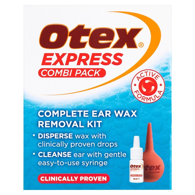 Otex Express Combi Pack ear wax treatment kit, imported from the UK