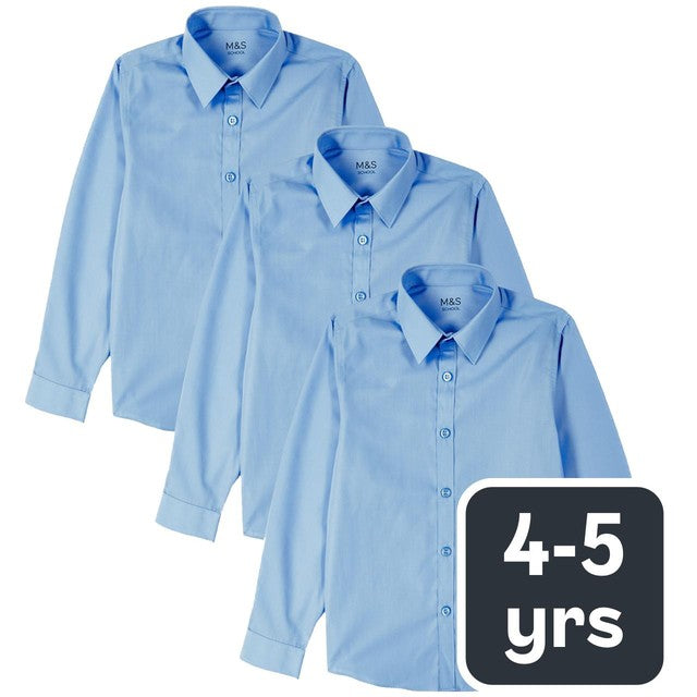 M&S Boys Slim Fit Shirts Blue 4-5 Years, imported from the UK