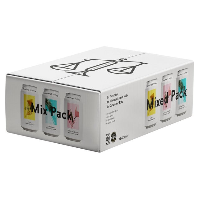 Something & Nothing mixed pack premium soda with Yuzu, Cucumber and Hibiscus & Rose 12x330ml (British brand)