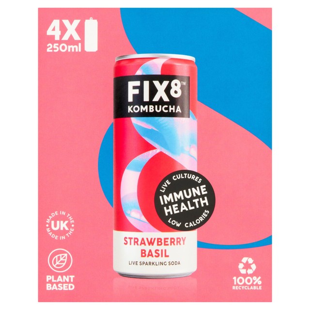 Fix8 Strawberry Basil Kombucha 4x250ml - British product