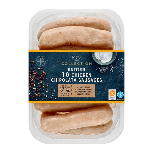 M&S chicken chipolata sausages 340g, imported from the UK